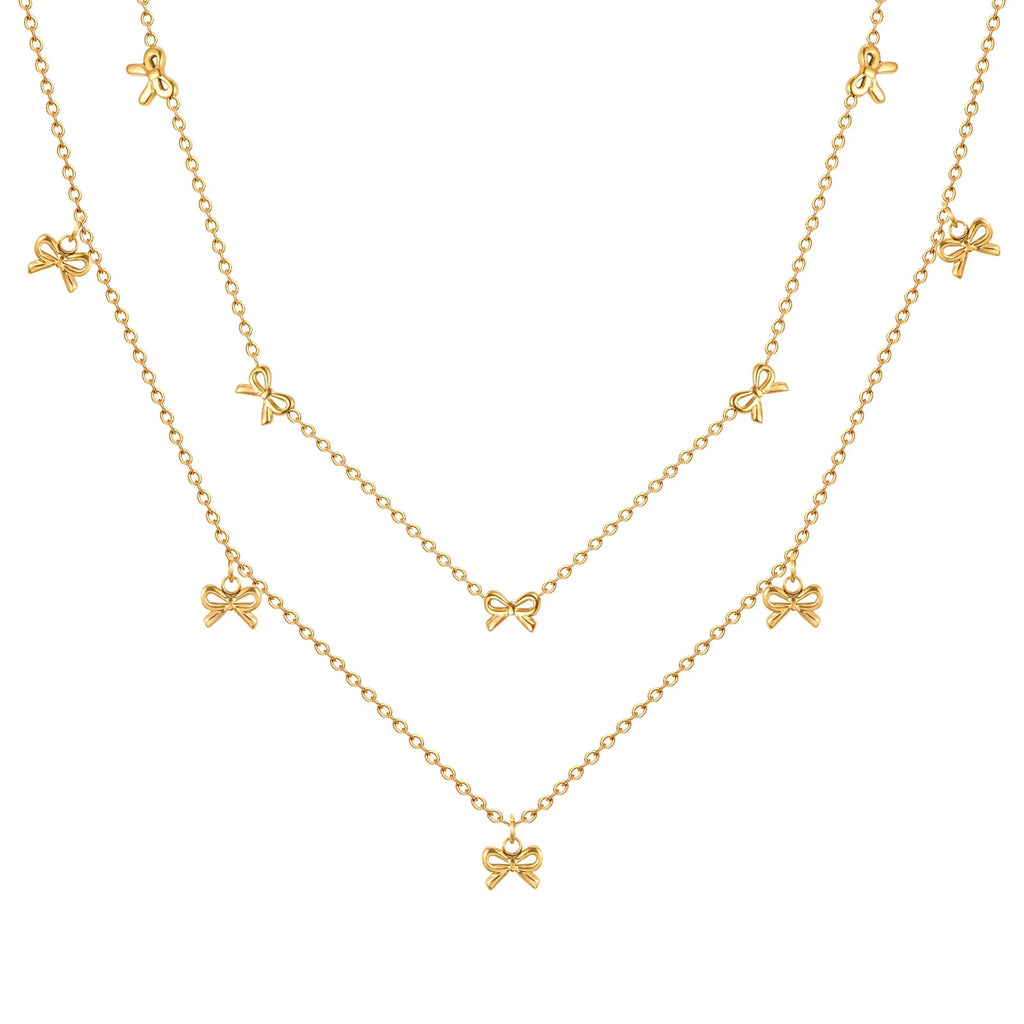 Charms Bow Necklace For Women, Bowknot Chain Choker Necklace, Stainless Steel Thin Link Exquisite Party Jewelry Vera Lux