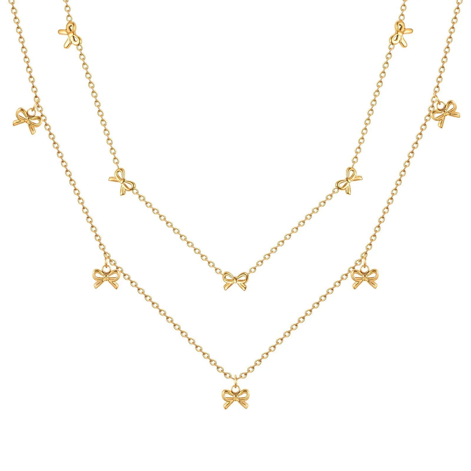 Charms Bow Necklace For Women, Bowknot Chain Choker Necklace, Stainless Steel Thin Link Exquisite Party Jewelry Vera Lux