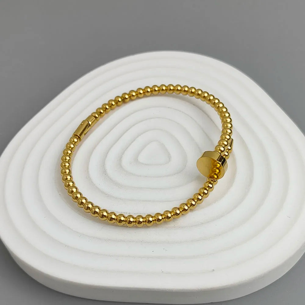 Simple nail shape round bead gold-plated stainless steel women's bracelet, waterproof and rust-free bracelet, worn by couples Vera Lux