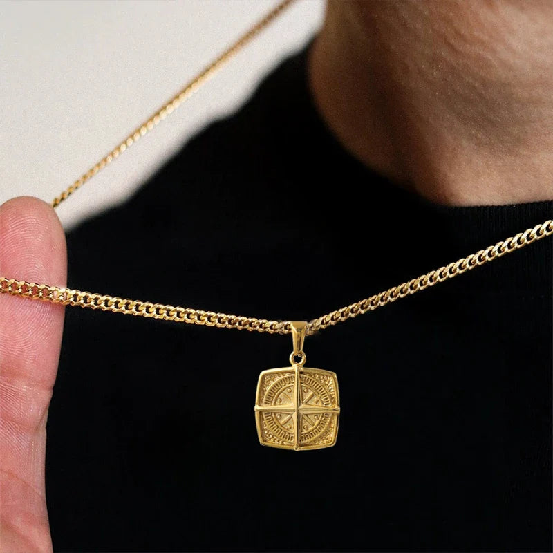 Nautical Compass Pendant Necklace - Waterproof Punk Retro Compass Pendant  | 18K Gold Plated Stainless Steel Jewelry Gift Vera Lux