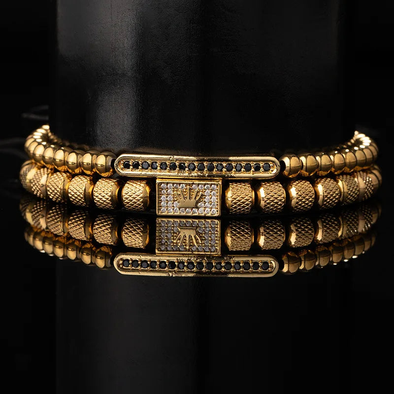 1set Stainless Steel Bracelet Pineapple Bead Crown with Zircon Weaving Adjustable Bracelet Set Trendy Fashion Accessories Vera Lux
