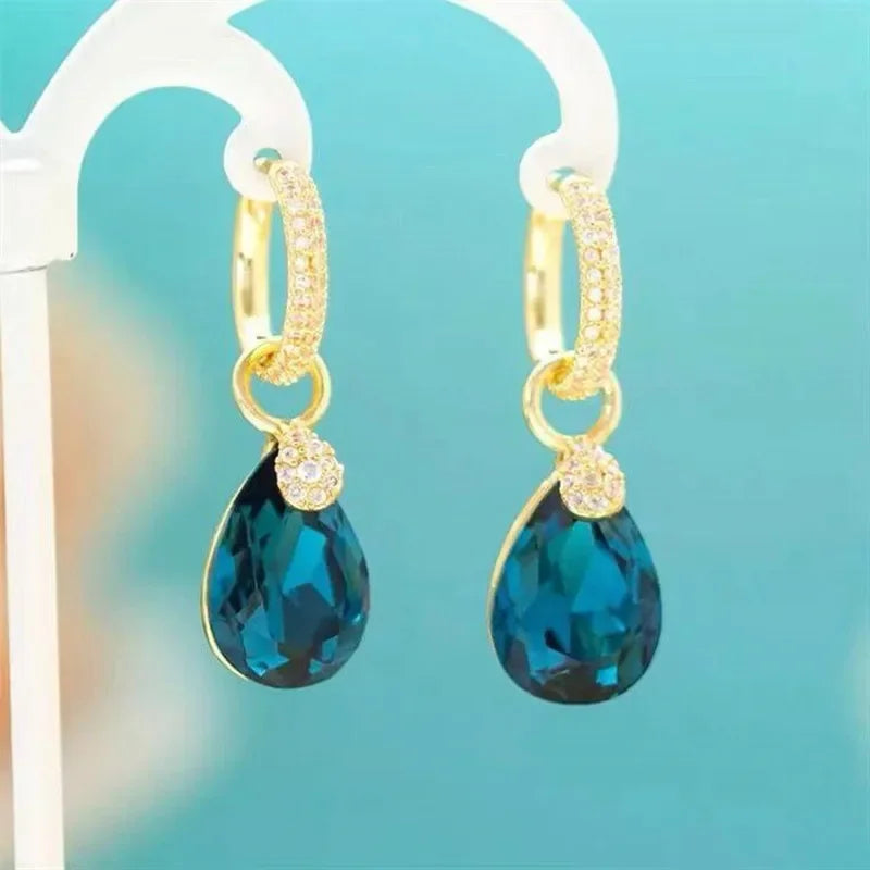 Exquisite Blue Drop-shaped Crystal Pendant Earrings For Women Fashion Personalized Daily Accessories Party Jewelry Birthday Gift Vera Lux