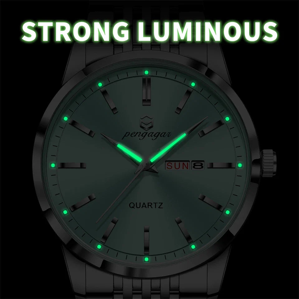PENGAGAR Luxury Watch For Man Waterproof Luminous Date Week Stainless Steel Men Watch Casual Quartz Men's Watches Male Clock+box Vera Lux