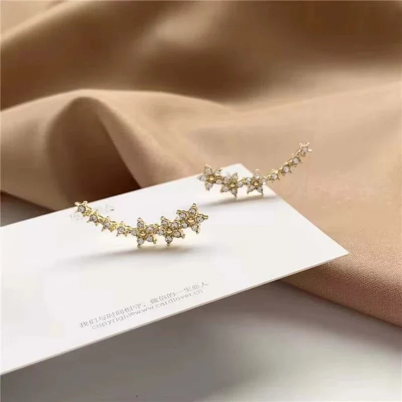 Fashion Silver Color Zircon Flower Star Stud Earrings For Women Simple Metal Piercing Climbing Earrings Jewelry Accessories Vera Lux