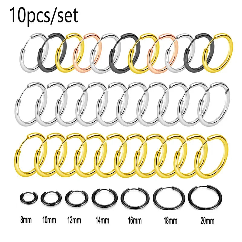 10/20Pcs Minimalist 316L Stainless Steel Small Hoop Earrings For Women Man Classic Round Earrings Fashion Ear Piercing Jewelry Vera Lux