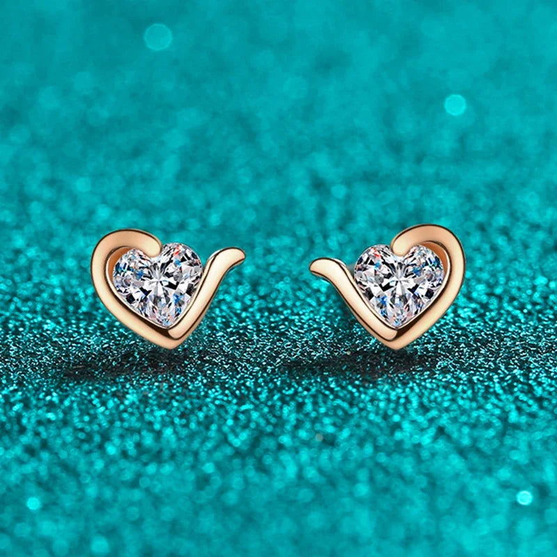 NeeTim Moissanite Heart Stud Earrings for Women 925 Sterling Silver with White Champagne Gold Plated Wedding Earring Certified Vera Lux