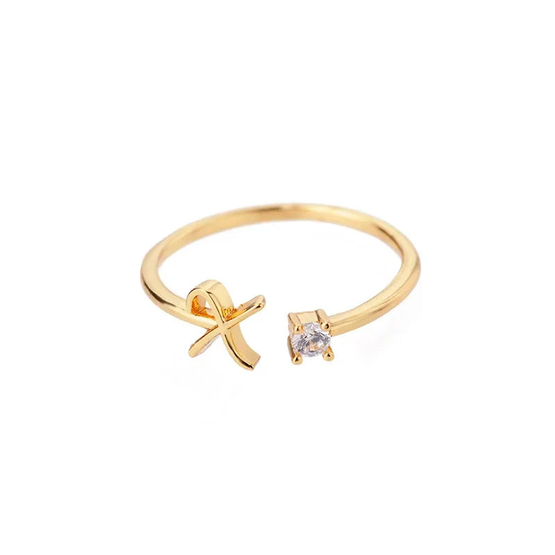 A-Z Initial Letter Open Rings for Women Stainless Steel Gold Color Zircon Adjustable Ring Trendy Couple Wedding Jewelry Gift Vera Lux