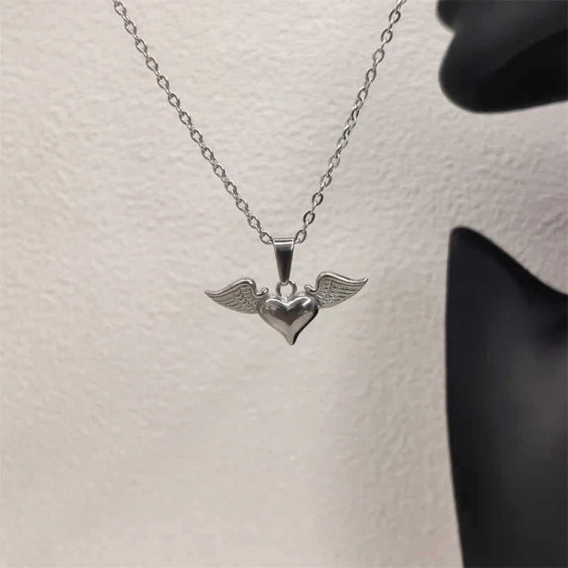Angel's Wings Heart Rose Daisy 18k Gold Plated Stainless Steel Fashion Pendant Charm Necklaces For Women Vera Lux