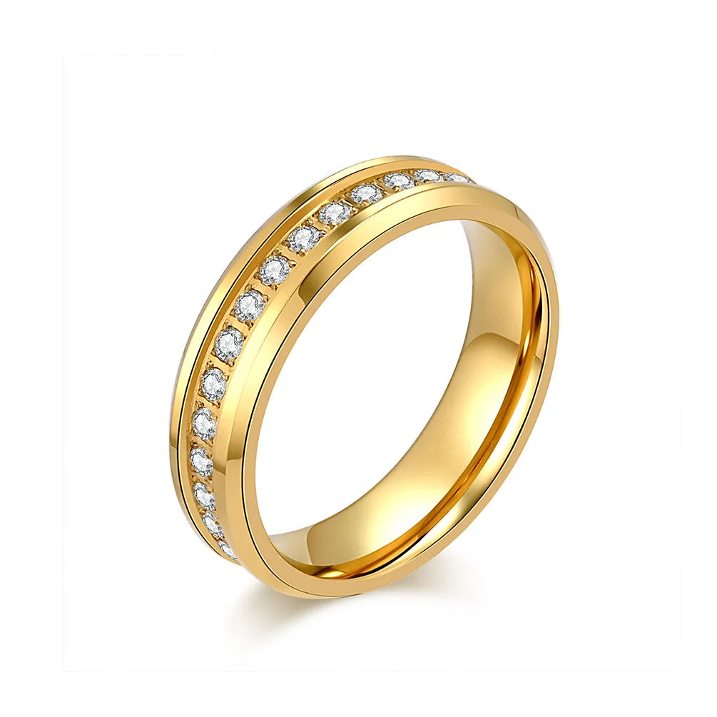 6mm Stainless Steel Groove CZ Eternity Ring Wedding Band for Women Men Size 5-10 Vera Lux