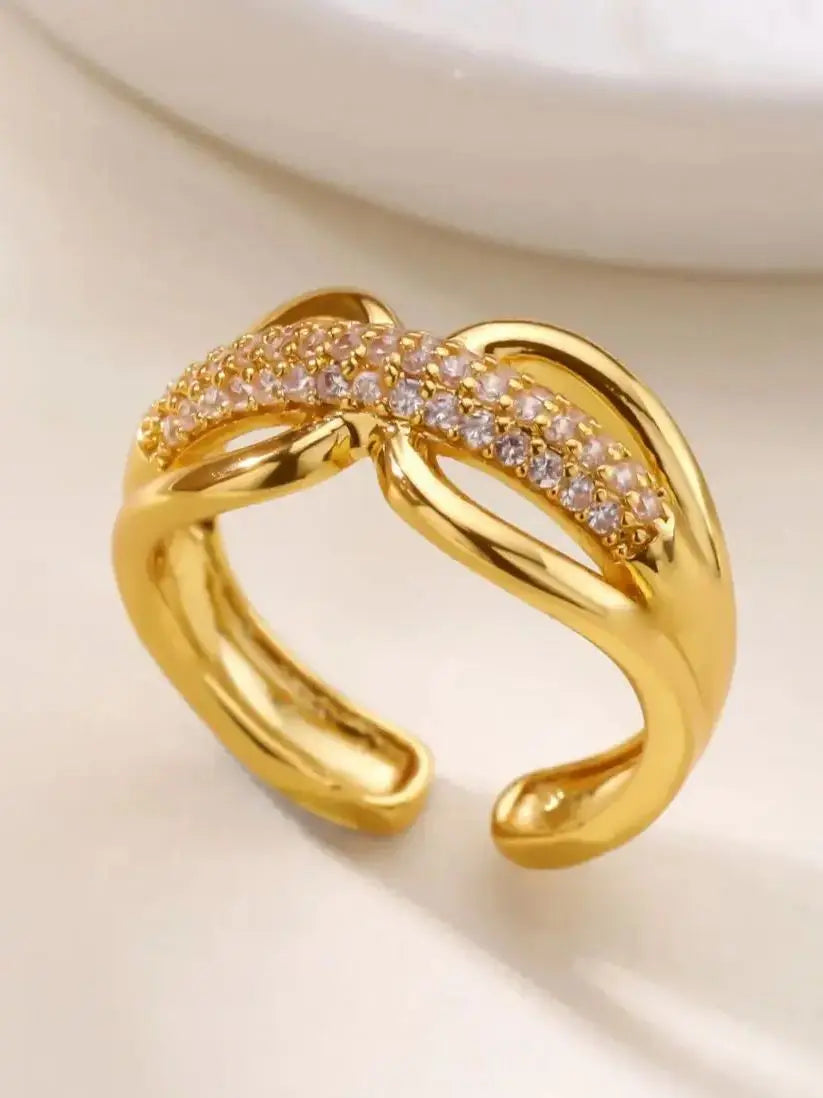 Zircon Star Knot Rings For Women Gold Color Stainless Steel Geometric Adjustable Finger Rings Wedding Couple Jewelry Gifts Vera Lux