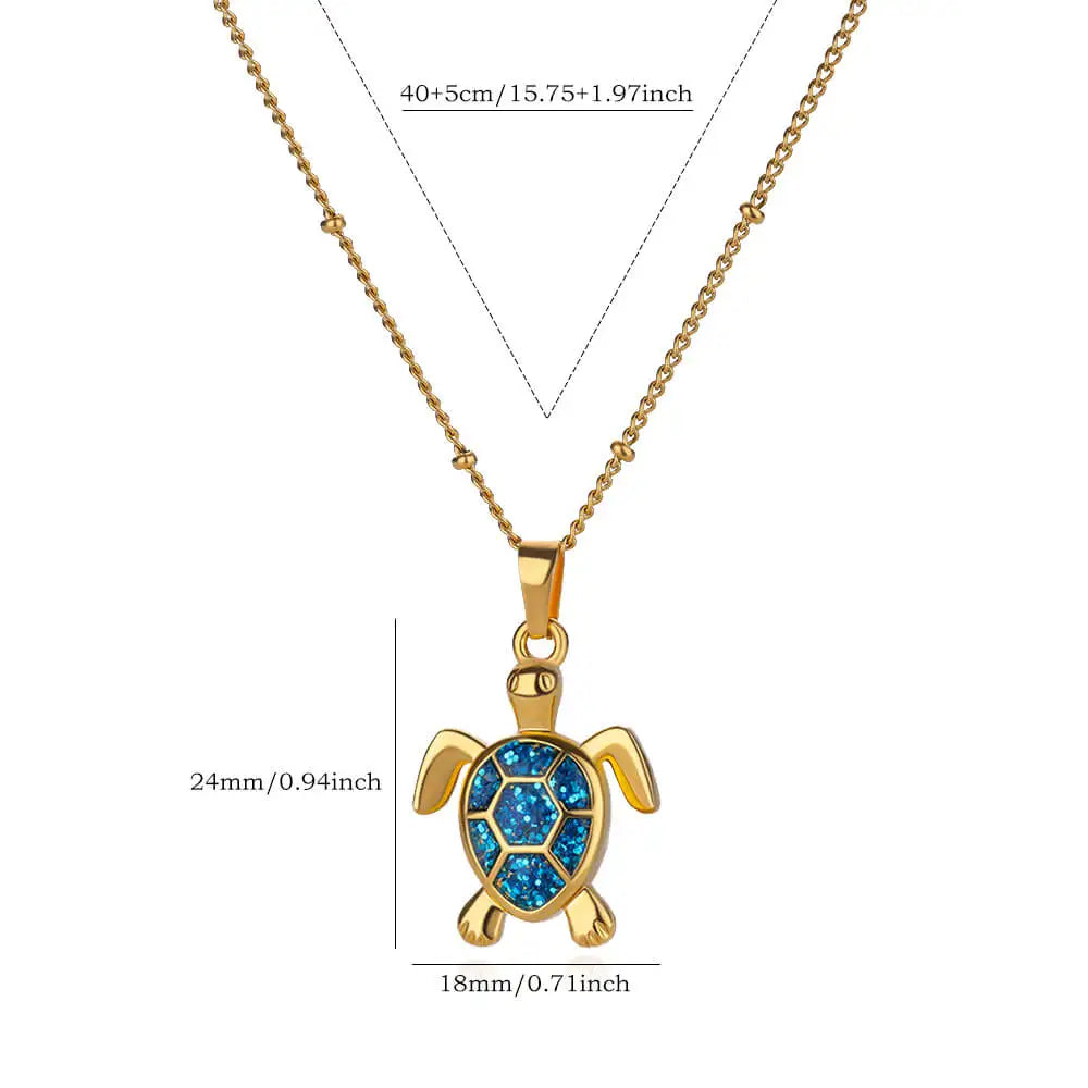 Colored Turtle Pendant Necklace for Women Summer Beach Female Charm Necklace Beads Chain Cute Stainless Steel Jewelry collar Vera Lux