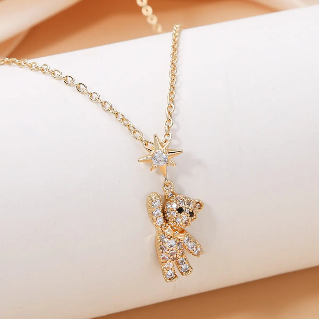 Obega Lovely Bear Necklaces for Women Cubic Zircon Inlaid Gold Color Neck Chain Female Necklaces Cute Jewelry Pendant Vera Lux