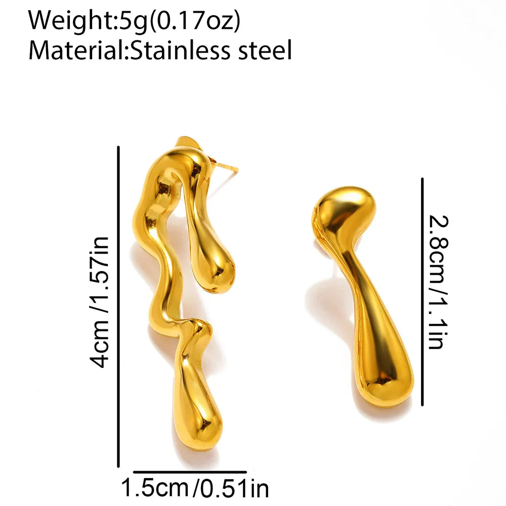 Stainless Steel Earrings Minimalist Design Irregular Asymmetrical Geometric Bent Earrings For Women Jewelry Commuter Pairing Vera Lux