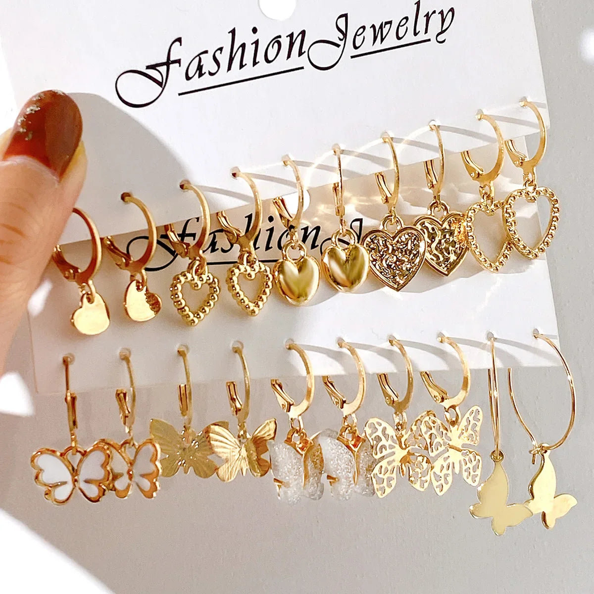 New Gold Color Butterfly Love Hoop Earrings Set New Creative Simple Heart Hollow Dangle Earring for Women Fashion Trendy Jewelry Vera Lux