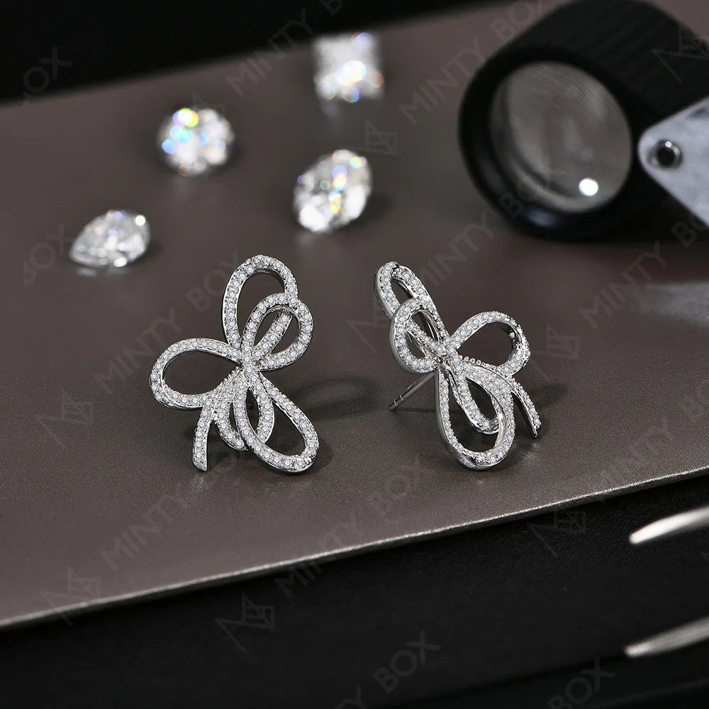 MINTYBOX Bowknot Moissanite Stud Earrings for Women S925 Sterling Silver Lab Diamond Earring Luxury Engagement Jewelry Gift Vera Lux