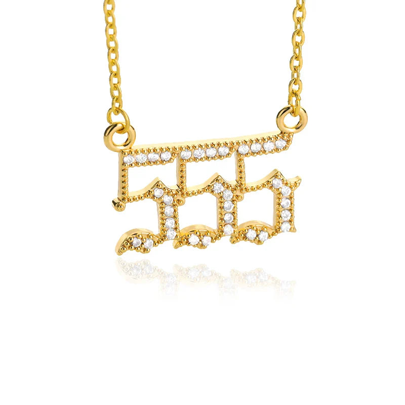 111 222 333 444 555 666 777 888 999 Necklaces For Women Gold Color Stainless Steel Zircon Angel Number Pendant Necklace Jewelry Vera Lux