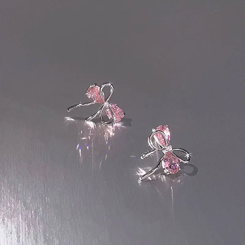 925 Sterling Silver Bow Pink Zircon Stud Earrings For Woman  Wedding Luxury Jewelry Wholesale 2024 Trend Jewellery 925 Money Vera Lux