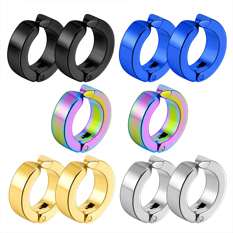 2 Pcs Classic Korean Punk Stainless Steel Ear Clip Earrings for Men Women Black No Pierced Fake Ear Circle New Pop Jewelry Vera Lux
