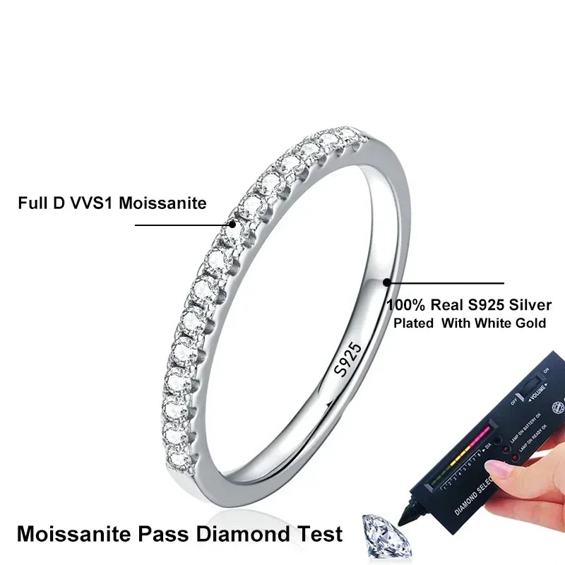 NeeTim Moissanite Ring 925 Sterling Silver with White Gold Plated Lab Diamond Eternity Band Engagement Wedding Rings for Women Vera Lux