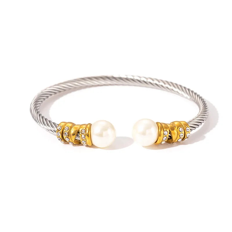 1pcs Stainless Steel Gold-plated Bangle Trendy Retro Hip-hop Style Bracelet Fried Dough Twists Steel Wire Rope Colorfast Bangle Vera Lux