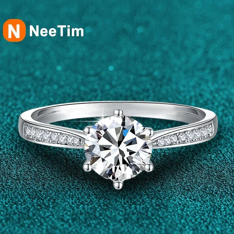 NeeTim Real 3 Carat Moissanite Wedding Ring for Women 925 Sterling Silver Round Brilliant Lab Diamond Engagement Rings Gift Vera Lux