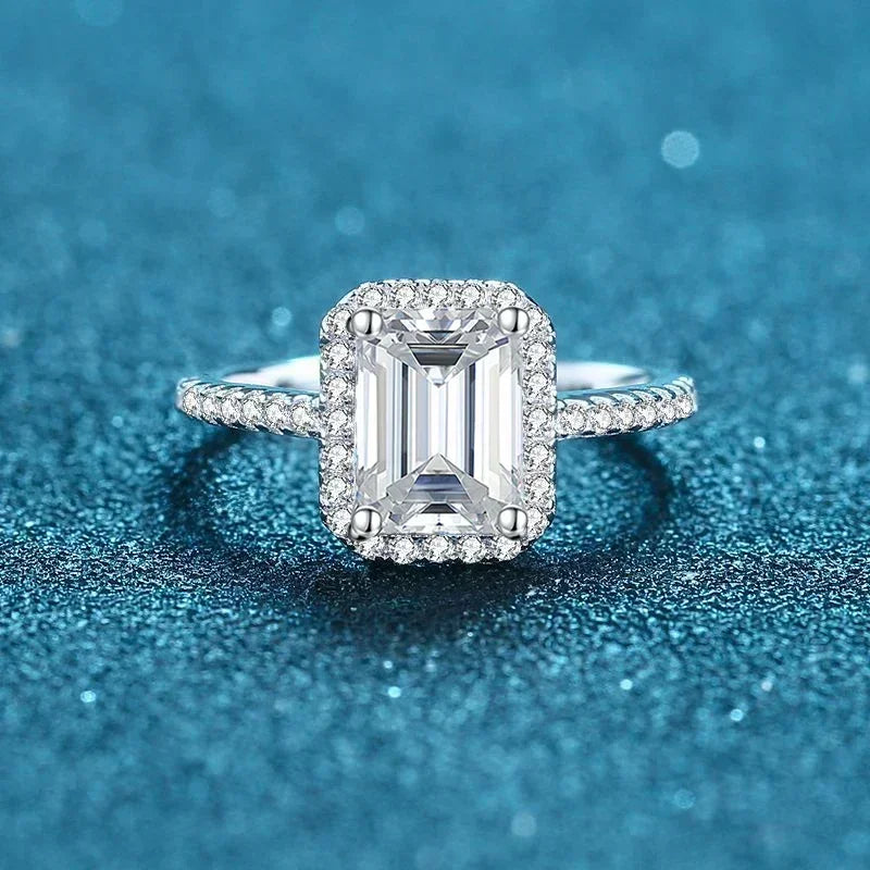 NeeTim 2 Carat Moissanite Ring for Women Emerald Radiant Cut Diamond Sterling Silver 925 with 18KGold Plated Wedding Bridal Band Vera Lux