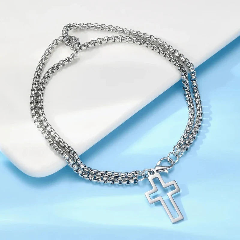 1pcs Bracelet Stainless Steel Thick Chain Cross Hollow Cross Pendant Double Bracelet Personality Niche High-grade Hand Jewelry Vera Lux