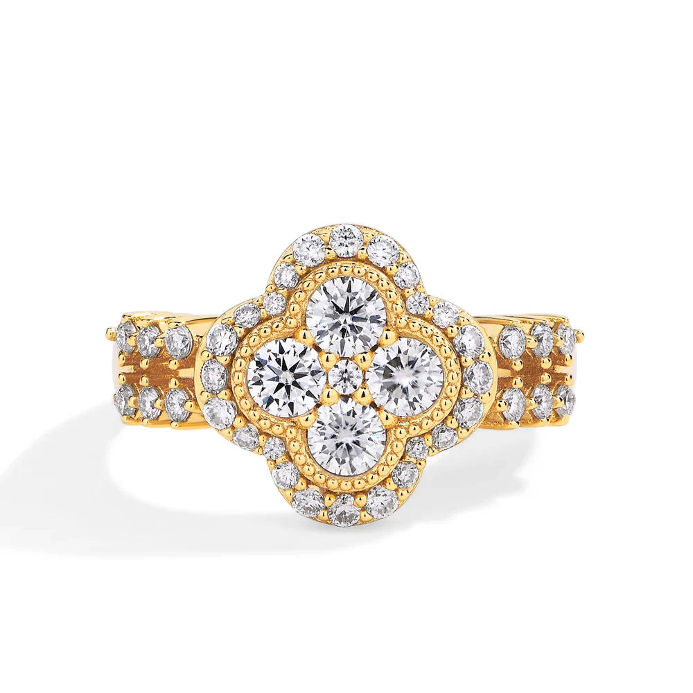 MINTYBOX Moissanite 18k White Gold Plated Diamond Ring For Women S925 Sterling Silver Engagement Wedding Fine Jewelry Four-Leaf Vera Lux