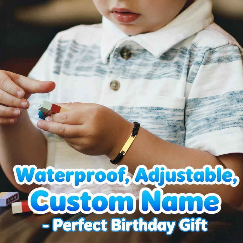 Personalized Name Bracelet for Girl Boy Child, Adjustable Braided Rope Custom ID Tag Bracelet, Engrave Birthday Christmas Gift Vera Lux