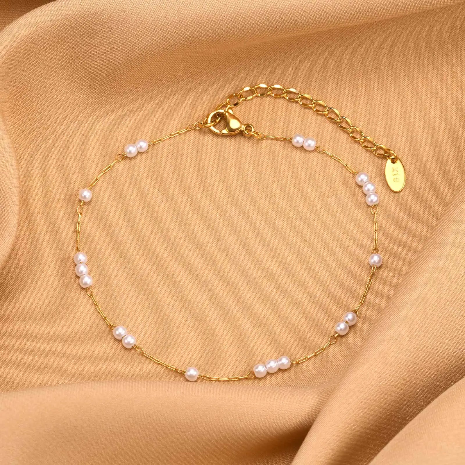 Stainless Steel Pearl Anklets Bracelet for Women, 18k Gold Plated  Foot Chain Adjustable Stackable Bracelets on Leg Jewelry Vera Lux