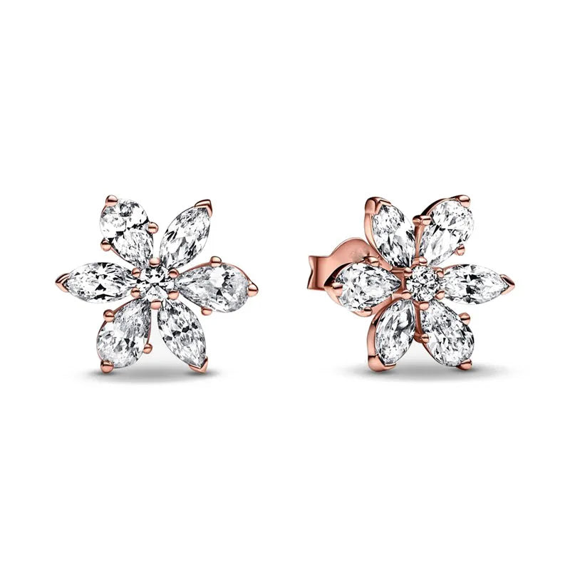 Rose Gold Color 925 Silver Sterling Flower Stud Earrings, Fit Women's Festival Christmas Charm Jewelry Gifts Vera Lux