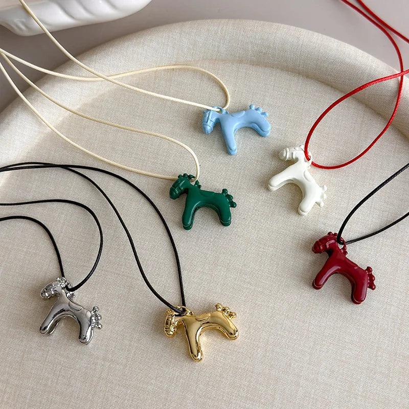 LATS Fashion Colorful Horse Pendant Long Necklace for Women Adjustable Sweater Chain Necklaces Jewelry Gifts Accessories Vera Lux