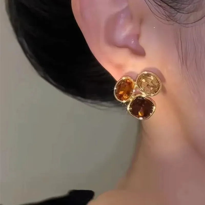 French High-end Brown Crystal Earrings For Women Fashion Luxurious Personalized Daily Accessories Prom jewelry Anniversary Gifts Vera Lux