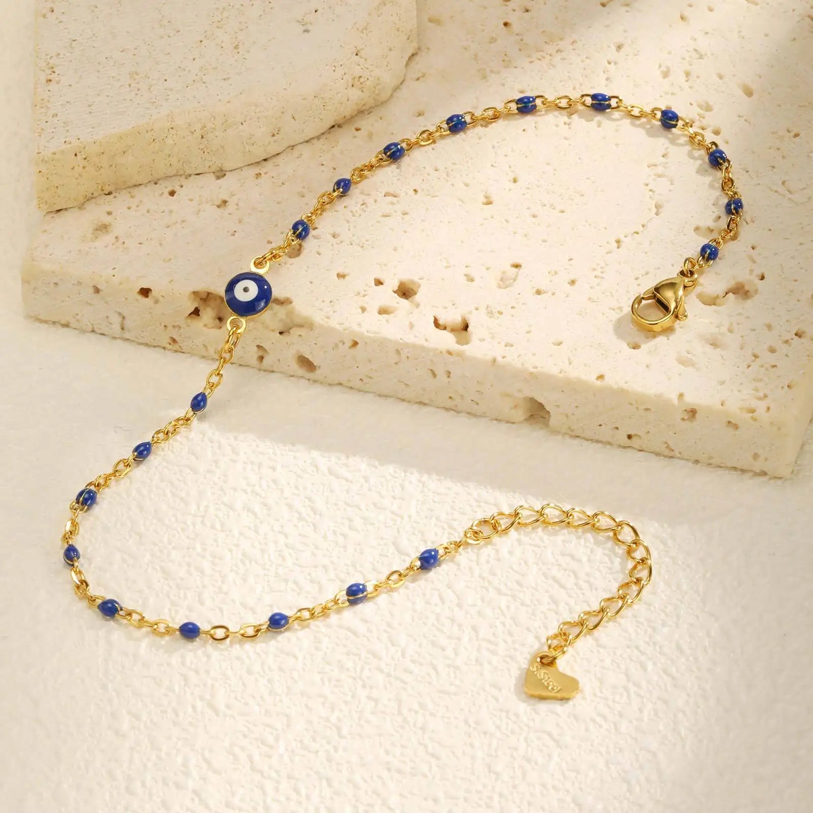 Stainless Steel Lucky Evil Eye Anklet Bracelet for Women, Blue Eye Beaded Chain Foot Anklets Summer Beach Lucky Amulet Gift Vera Lux