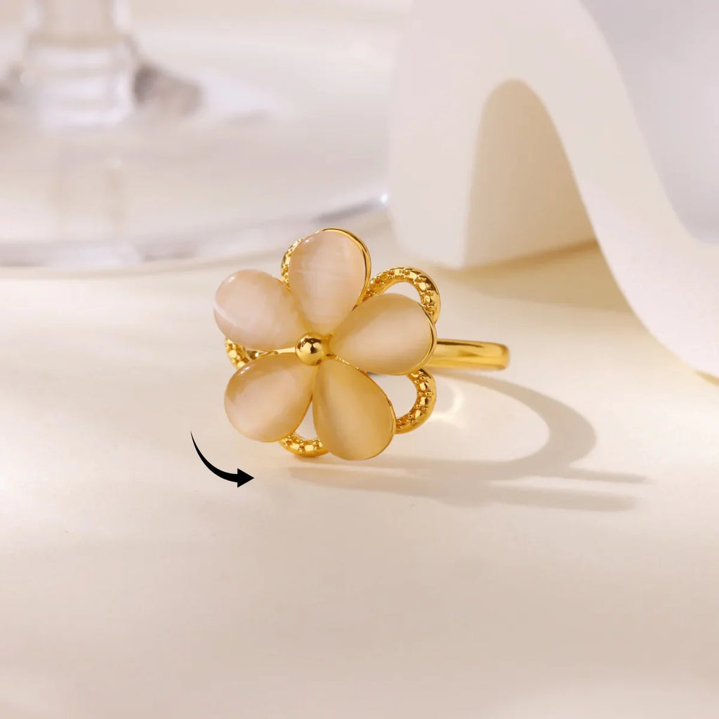 Luxury Zircon Rotable Flower Heart Rings For Women Stainless Steel Gold Color Open Ring 2025 New Fashion Wedding Couple Jewelry Vera Lux