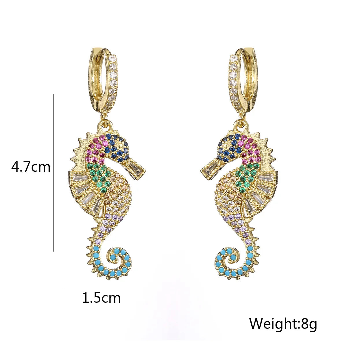NEWBUY 2024 Trendy Colourful AAA CZ Zircon Inlay Seahorse Dangle Earrings For Women Party Jewelry Vera Lux