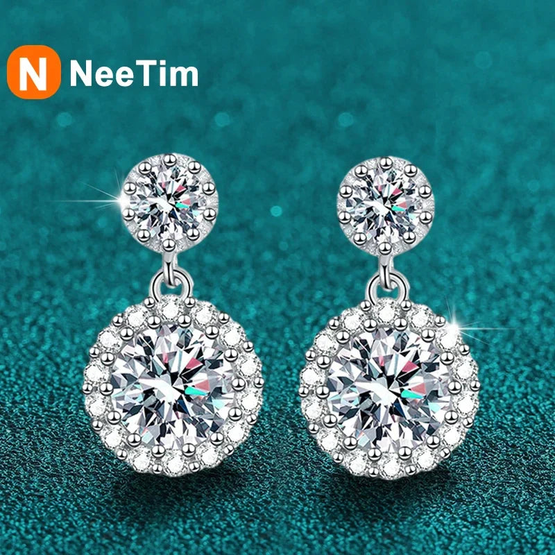 NeeTim 1ct Moissanite Earrings for Women S925 Sterling Silver 18k White Gold Plated Diamond Drop Earring Gifts with Certificate Vera Lux