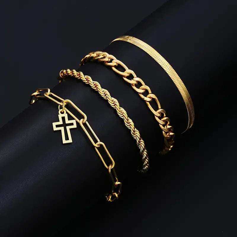 7-Piece Elegant Stainless Steel Minimalist Cross Pendant Jewelry Set for Men Chain Necklace Bracelet Jewelry for Everyday Wear Vera Lux