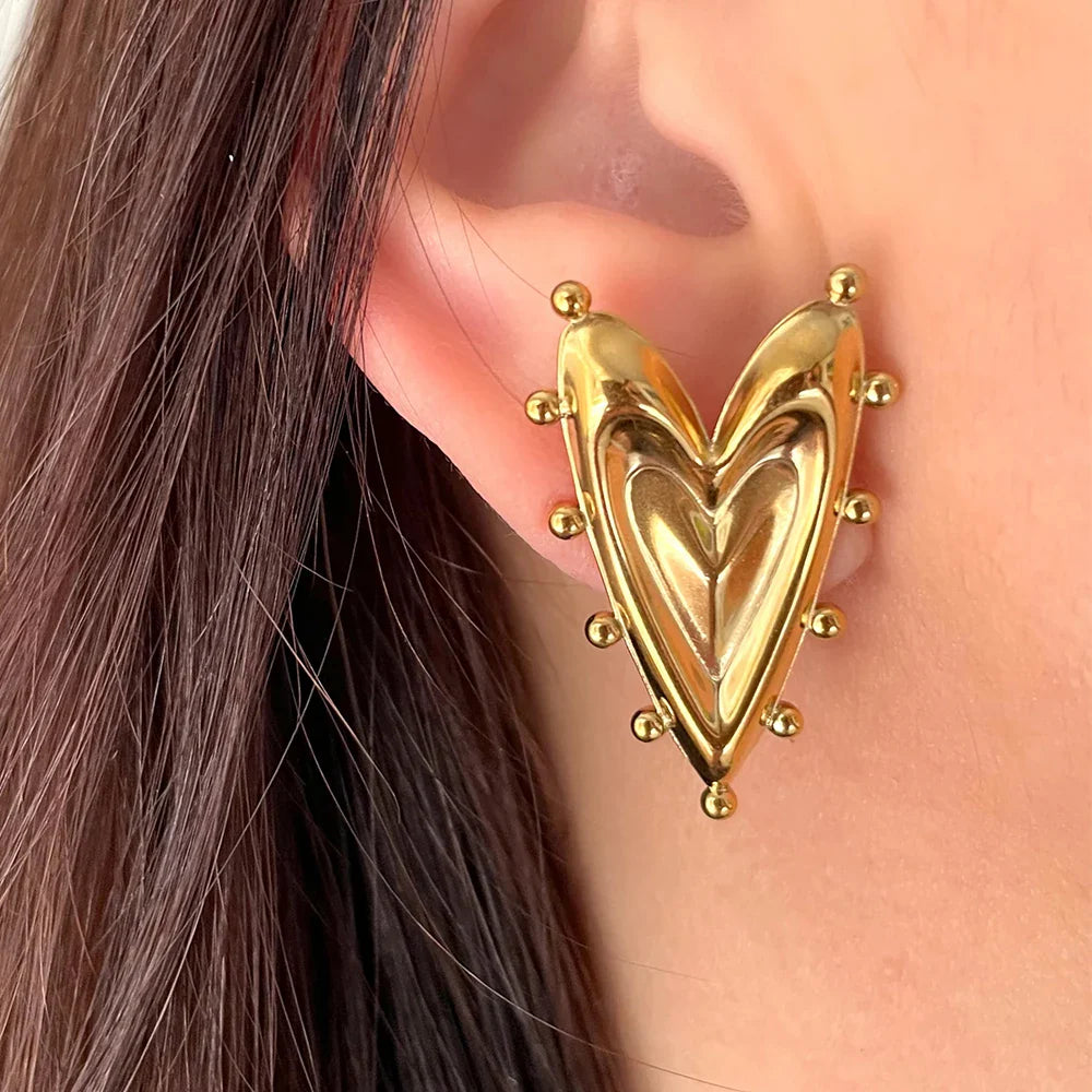 Gothic Heart Earring For Women Stainless Steel Golden Love Earring Wedding Couple Piercing Jewelry Valentine Day Gift сер Vera Lux