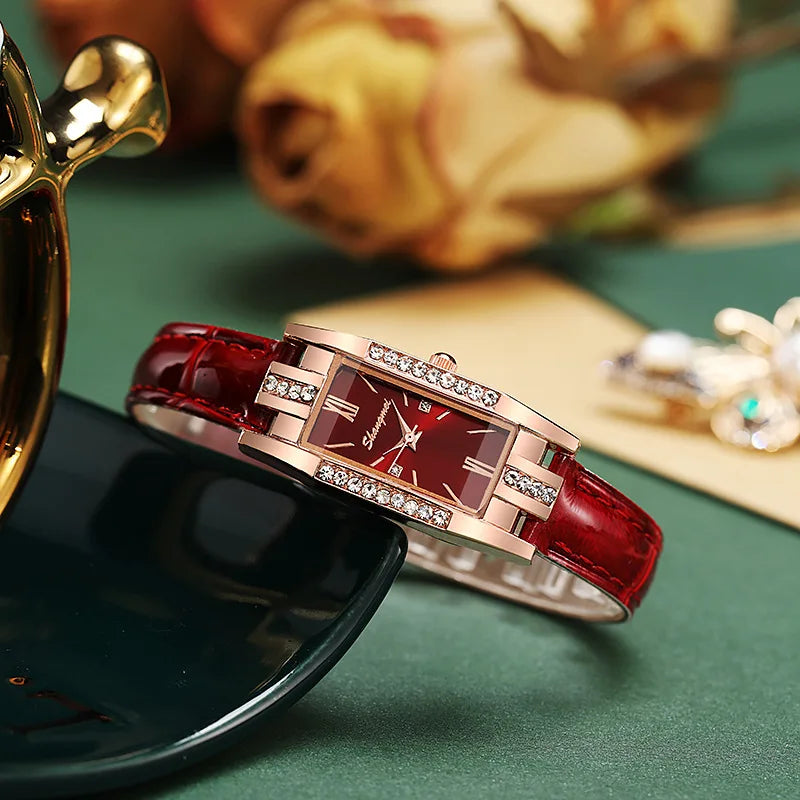 2PCS/Set Women's Watches Fashion Rectangle Leather Band Quartz Watch（Without Box） Vera Lux