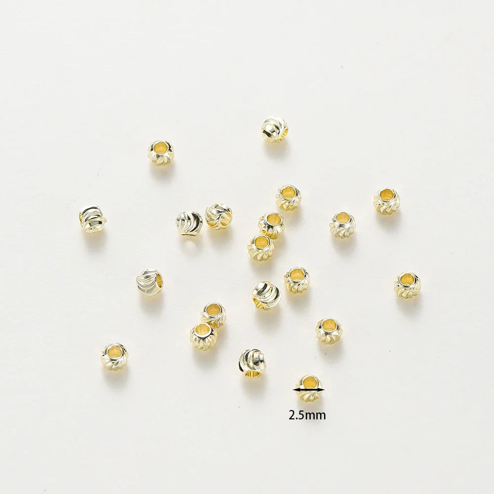 50pcs DIY Jewelry Accessories 14K 18K Gold Plated Striped Cut Flower Beads 2.5 3 4 5 6mm Spacer Beads Bulk Hand Beading Material Vera Lux