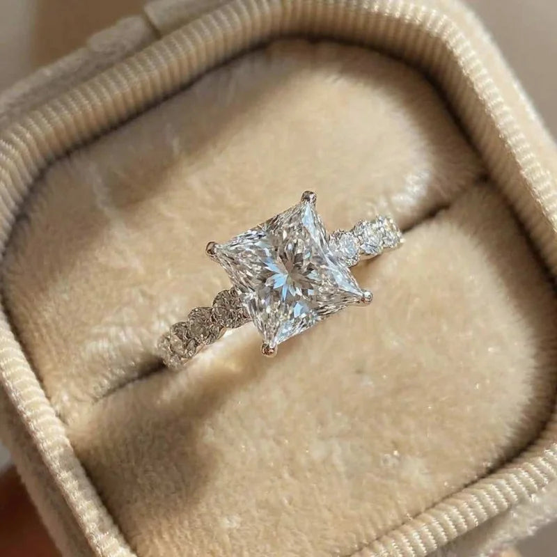 925 Sterling Silver Eternity Princess Square Cubic Zirconia Crystal Rings Women's Wedding Engagement Luxury Classic Lady Jewelry Vera Lux