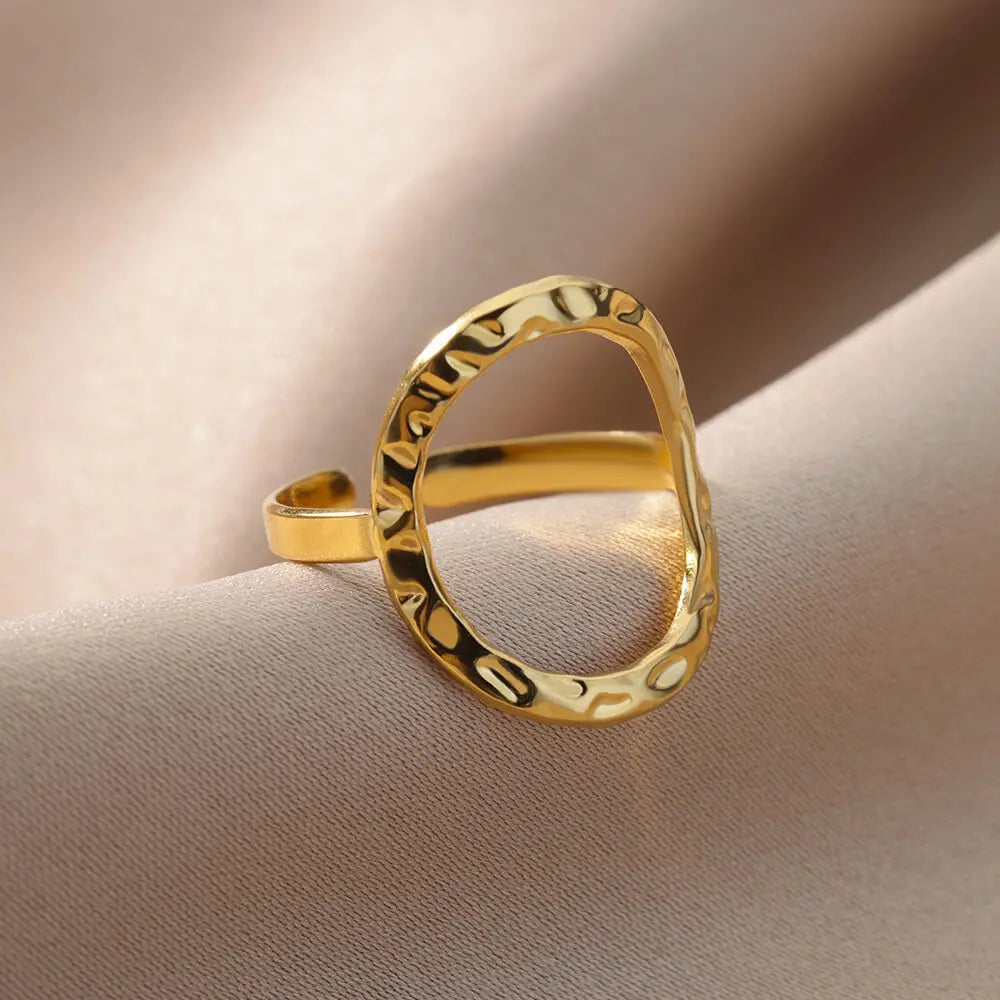 Irregular Hollow Opening Rings For Women Stainless Steel Gold Color Geometric Ring Party Christmas Jewelry Gift Free Shipping Vera Lux