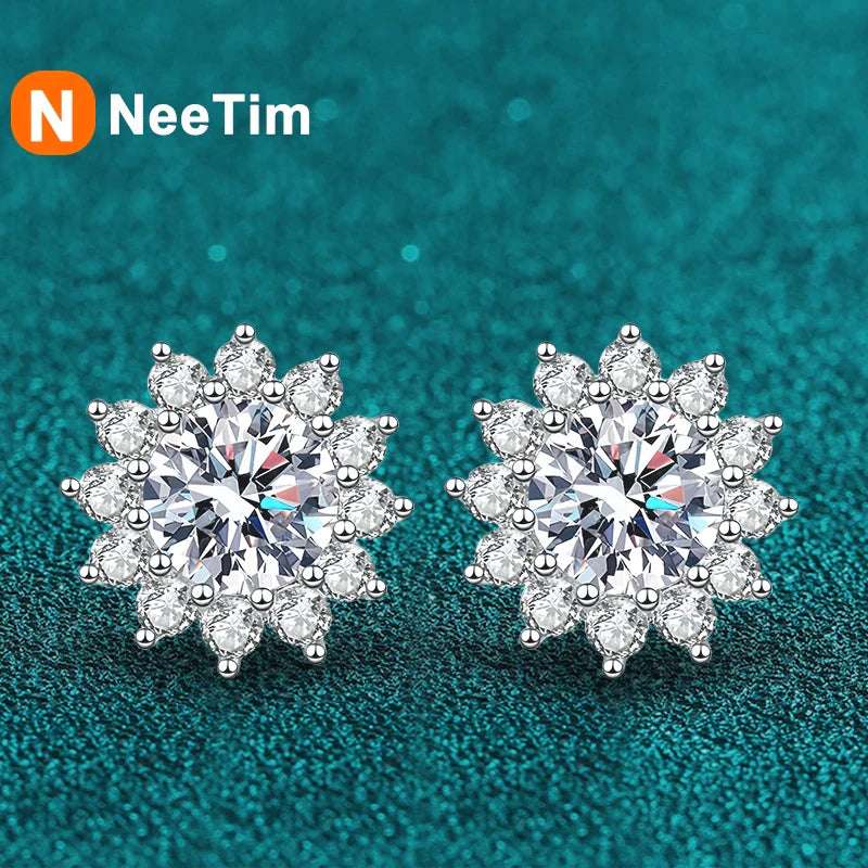 NeeTim 1CT Moissanite Earring For Women Girl 925 Sterling Silver Sparkling Diamond Ear Studs Wedding Engagement Jewelry Gift Vera Lux