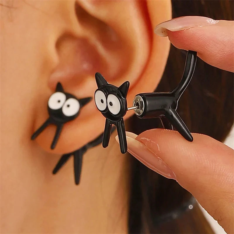 Black Color Cat Design Earrings Stud Trendy Ins Girls Cute Women Earring Animal Design Black Painting Vera Lux