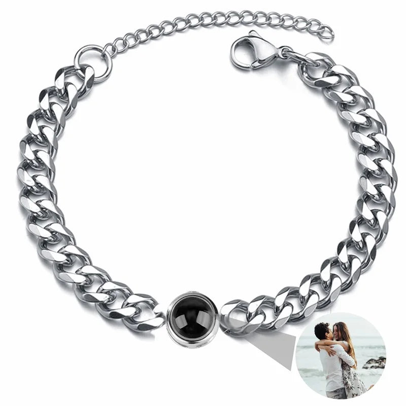 Custom Bracelet with Picture Inside Titanium Steel Cuban Link Chain Bracelet with Personalized Photo Projection for Men Women Vera Lux