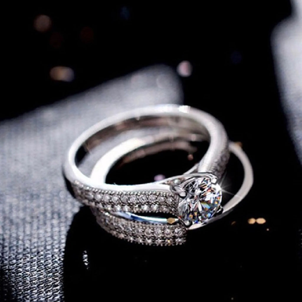 1 pair Vintage Halo 925 Sterling Silver Wedding Ring Set For Women Lady Anniversary Gift Jewelry Bulk Sell Vera Lux