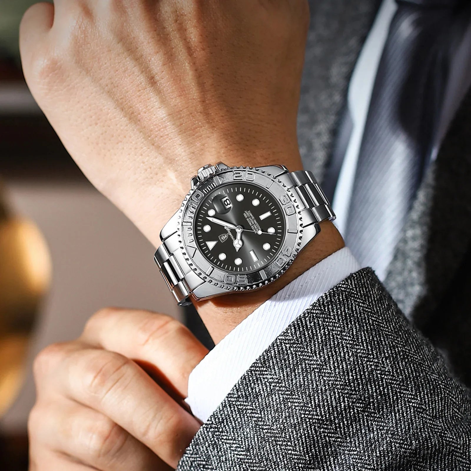 POEDAGAR Top Luxury Man Watch Waterproof Luminous Date Men Watch Stainless Steel Male Clock Sports Fashion Men's Quartz Watches Vera Lux