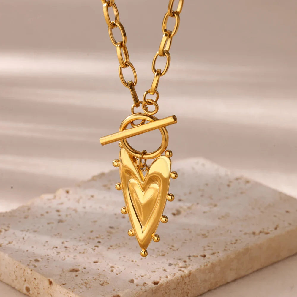 Geometric Heart Necklaces For Women Stainless Steel Gold Color Snake Chain Heart Necklace Aesthetic New Wedding Jewelry Gift Vera Lux