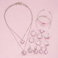 14 PCS Pink Craystal Heart Pendants Necklace Earrings Ring Bracelet Sets For Women Girl Fashion Jewelry Set Wedding Jewelry Gift Vera Lux